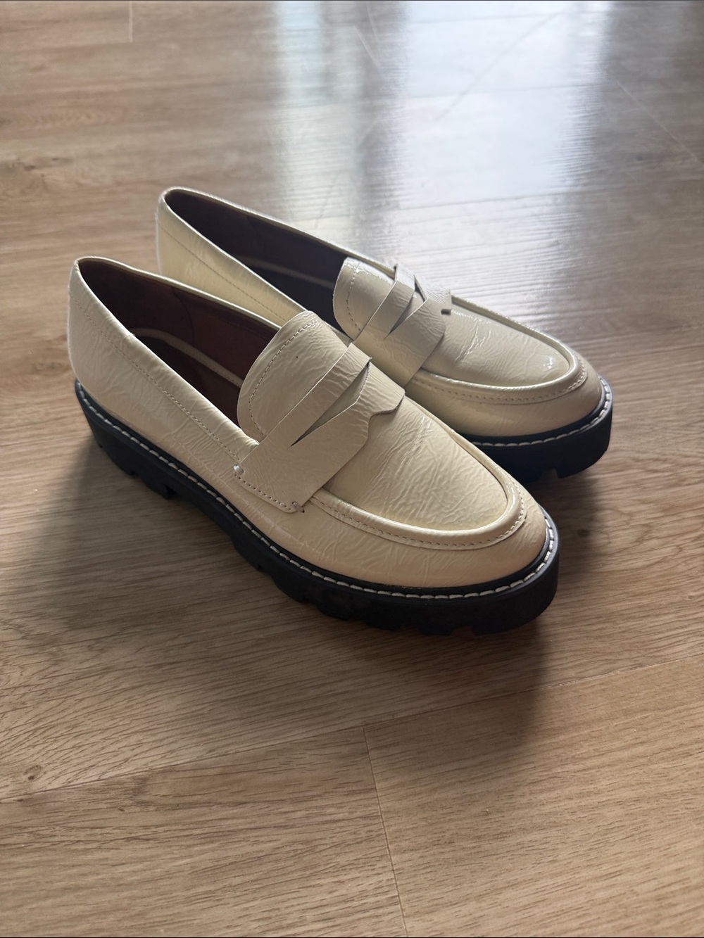 Franco Sarto Cream Platform Penny Loafers